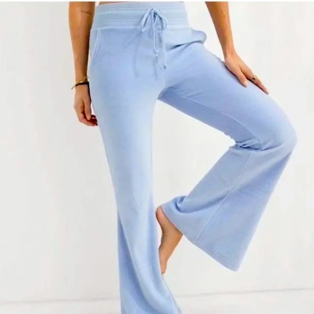 EUC Aerie Large Baby Blue Velour Super Flare Drawstring Pants Sleep Everyday
